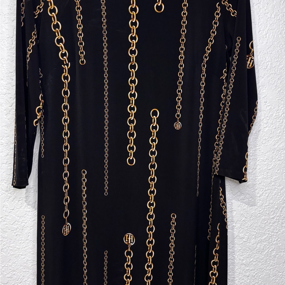 Tommy Hilfiger Navy Dress with Gold Chain Pattern - Picture 4 of 7